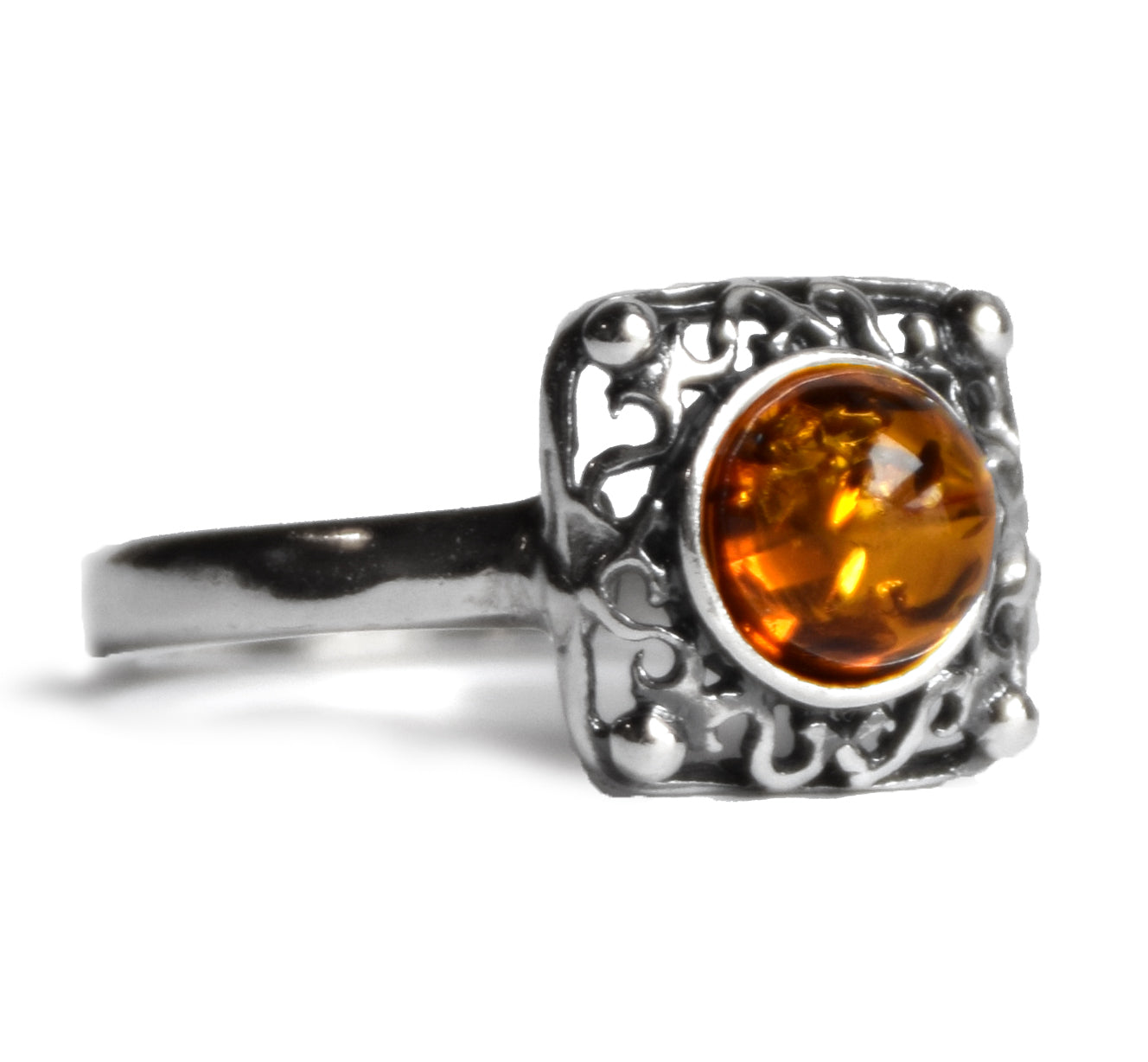 MJ Baltica, ring, natural Baltic Amber, 925 Silver, handcrafted, heart, luminous, delicate, BP101