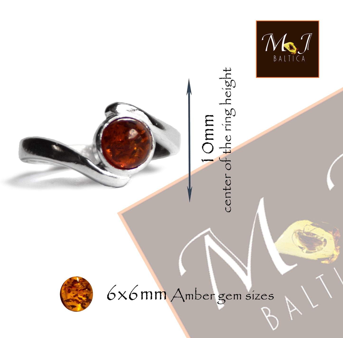 MJ Baltica, ring, natural Baltic Amber, 925 Silver, handcrafted, heart, luminous, delicate, BP101