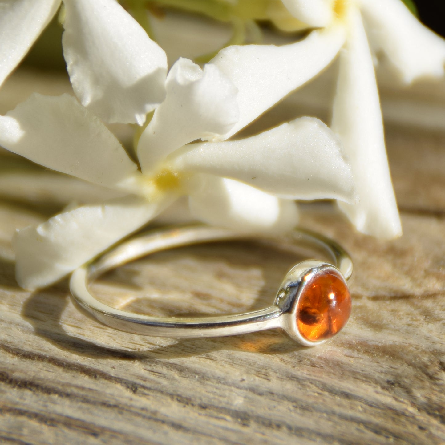 Linear, essential-style ring in natural cognac amber and 925 Silver, MJ Baltica, BP144