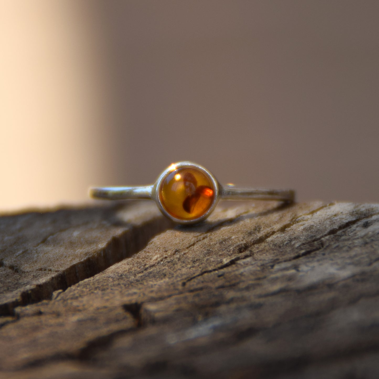 Linear, essential-style ring in natural cognac amber and 925 Silver, MJ Baltica, BP144