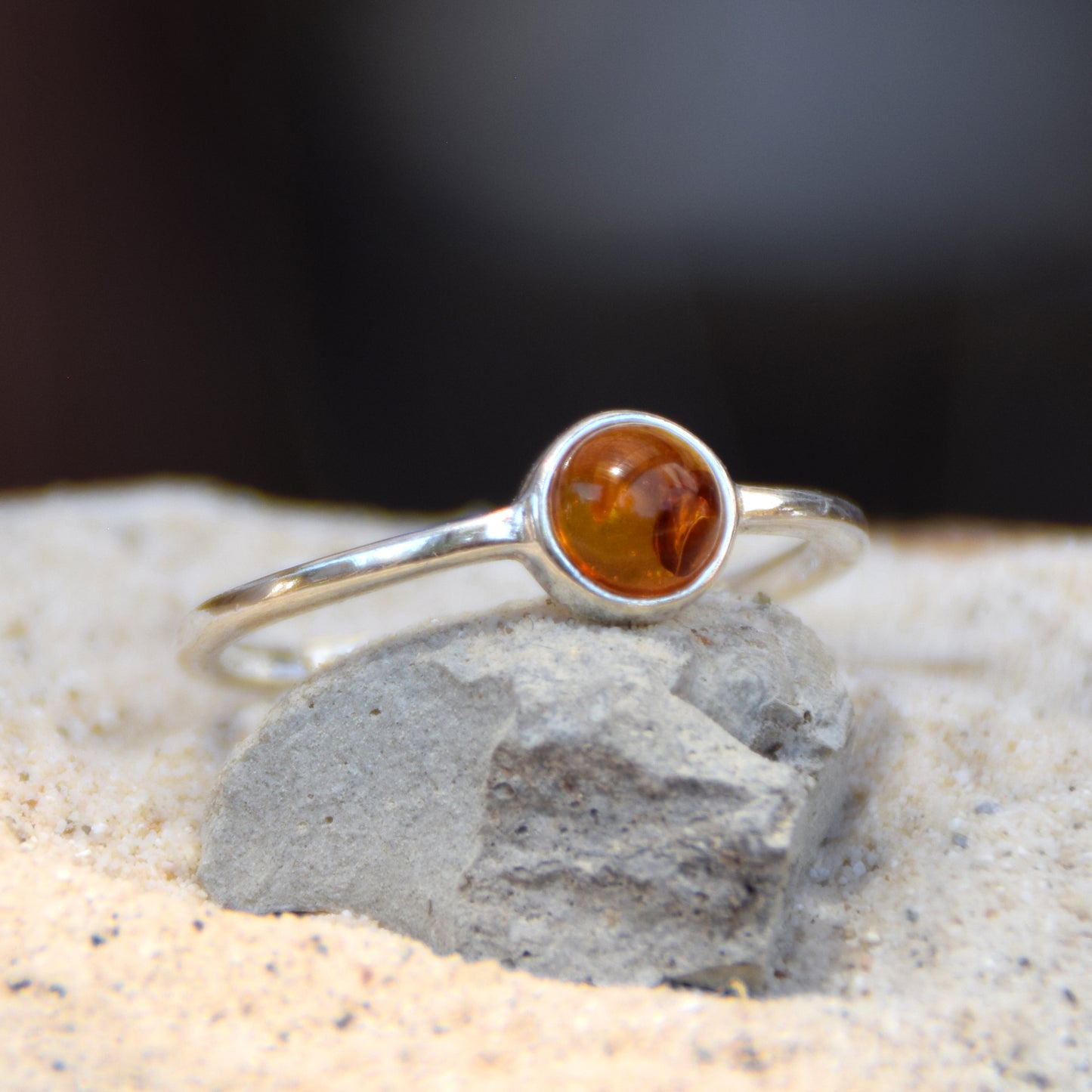Linear, essential-style ring in natural cognac amber and 925 Silver, MJ Baltica, BP144
