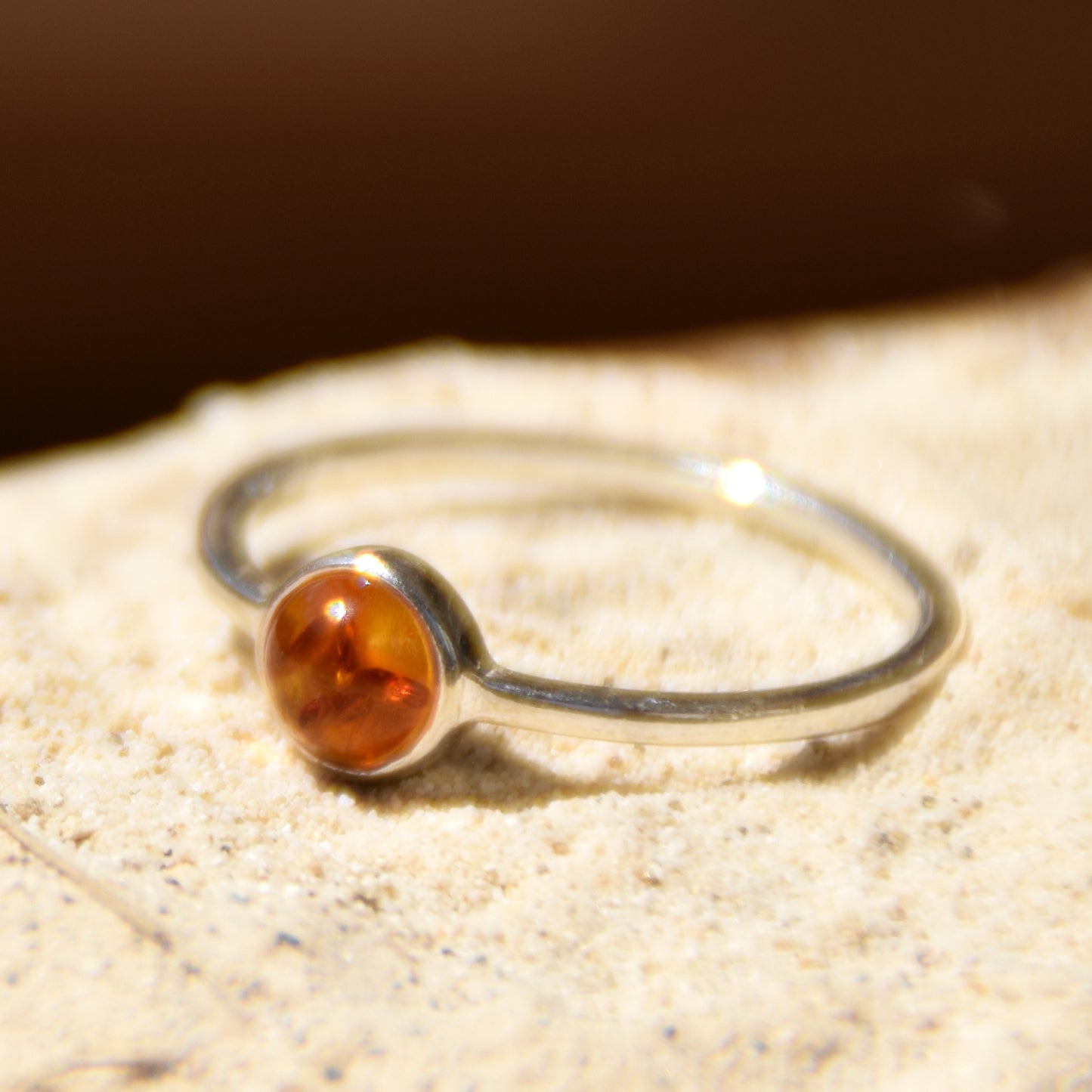 Linear, essential-style ring in natural cognac amber and 925 Silver, MJ Baltica, BP144