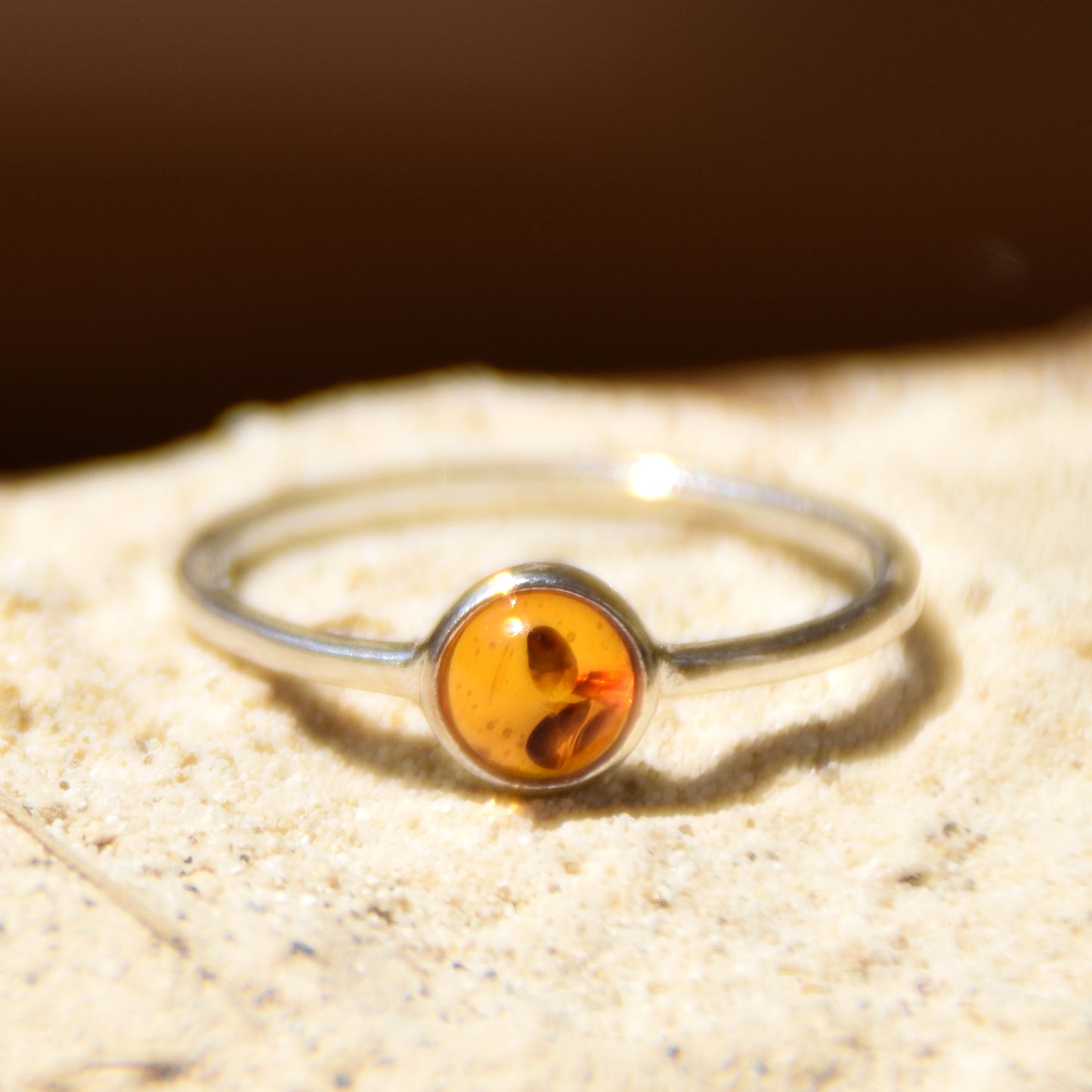 Linear, essential-style ring in natural cognac amber and 925 Silver, MJ Baltica, BP144