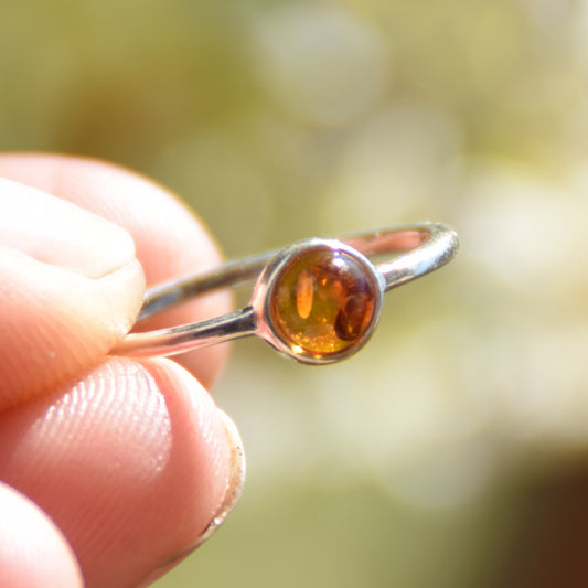 Linear, essential-style ring in natural cognac amber and 925 Silver, MJ Baltica, BP144