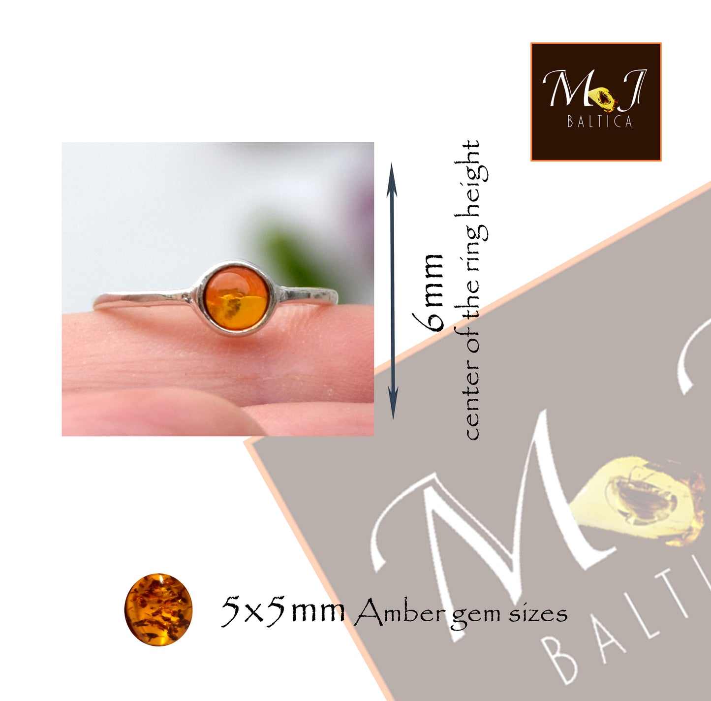 MJ Baltica, anello, Ambra naturale Baltica, Argento 925, artigianale, luminoso, delicato, BP144