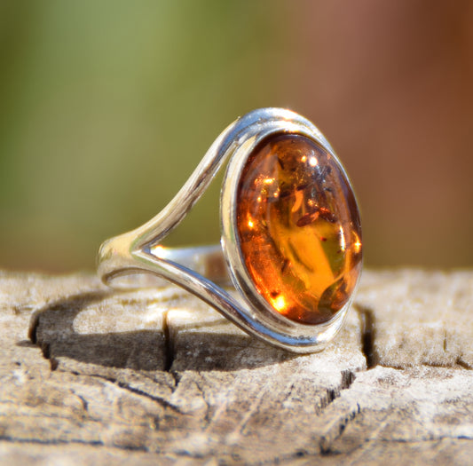 MJ Baltica, anello, Ambra naturale Baltica, Argento 925, artigianale, luminoso, BP150