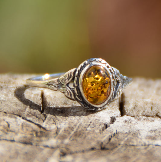 MJ Baltica, anello, Ambra naturale Baltica, Argento 925, vintage, classico, BP151