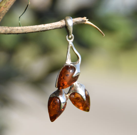 MJ Baltica, ciondolo, Argento 925, Ambra naturale Baltica, foglie BW002