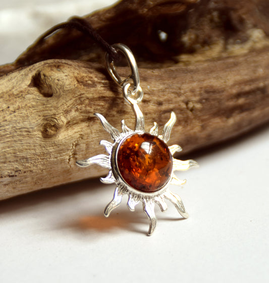 MJ Baltica, ciondolo, Ambra naturale Baltica, Argento 925, sole, artigianale BW009