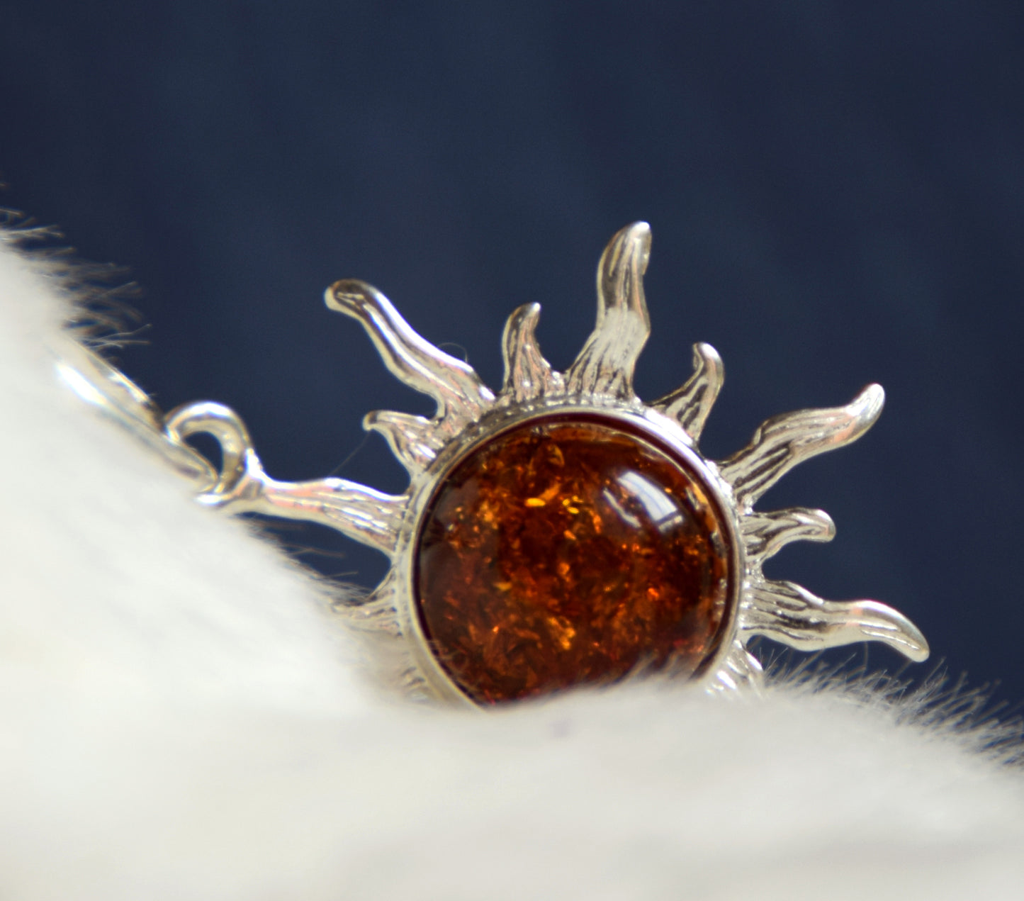 Luminous pendant with natural cognac amber sun and 925 Silver, MJ Baltica, BW009