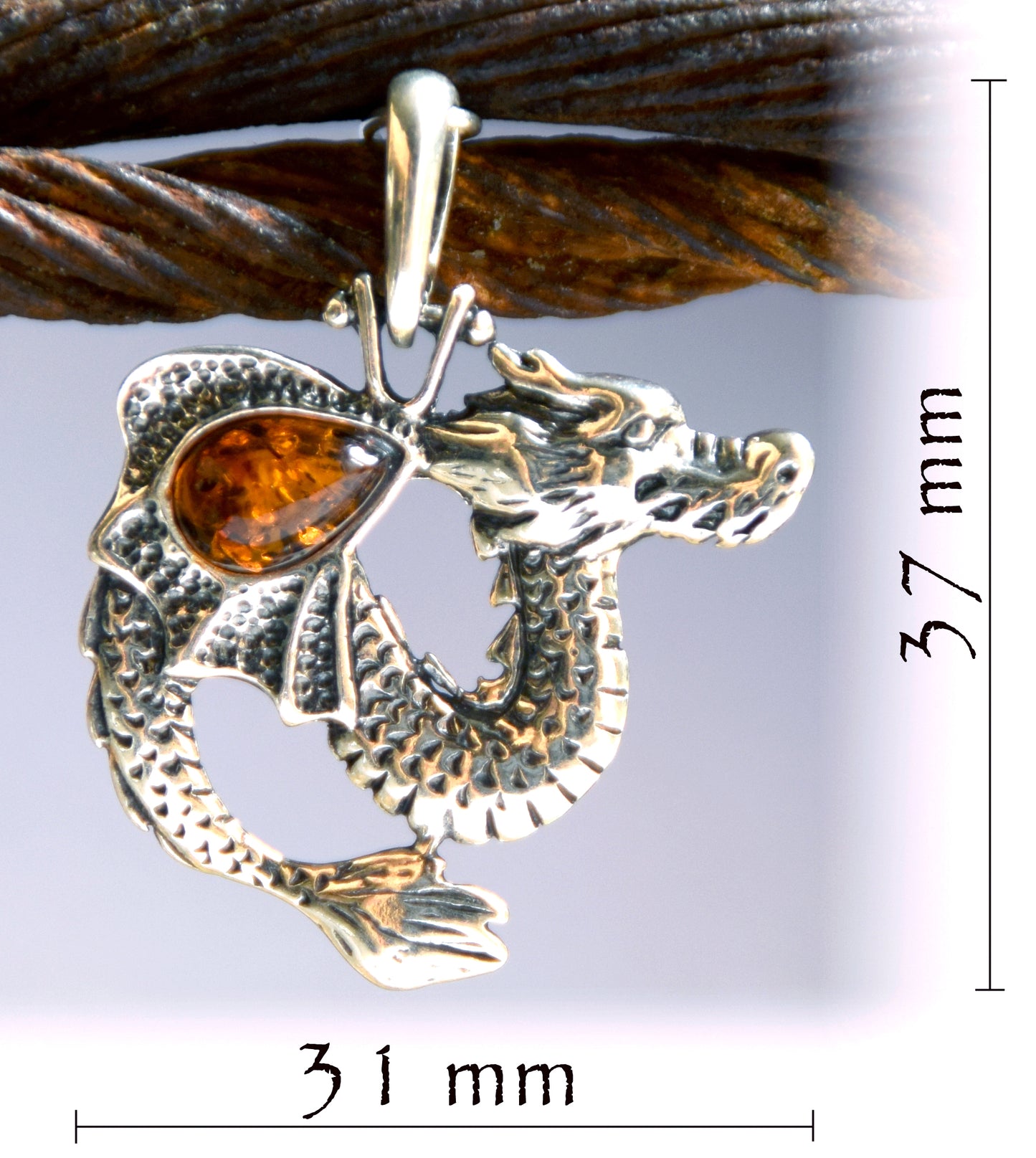 MJ Baltica, pendant, natural Baltic amber, 925 silver, dragon, dragon, handcrafted, BW013