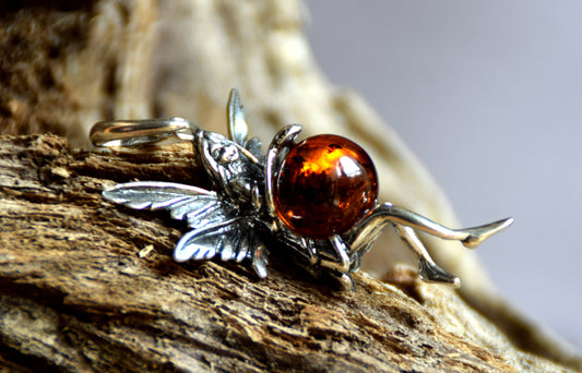 MJ Baltica, ciondolo, Ambra naturale Baltica, Argento 925, fata, fatina, sfera, mondo BW018