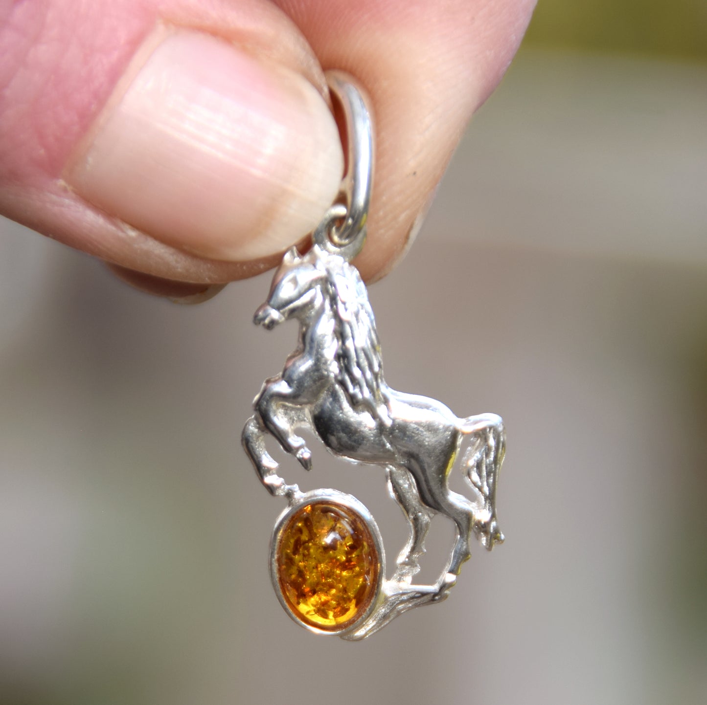 Cognac Amber and Sterling Silver Horse Pendant, MJ Baltica, BW036