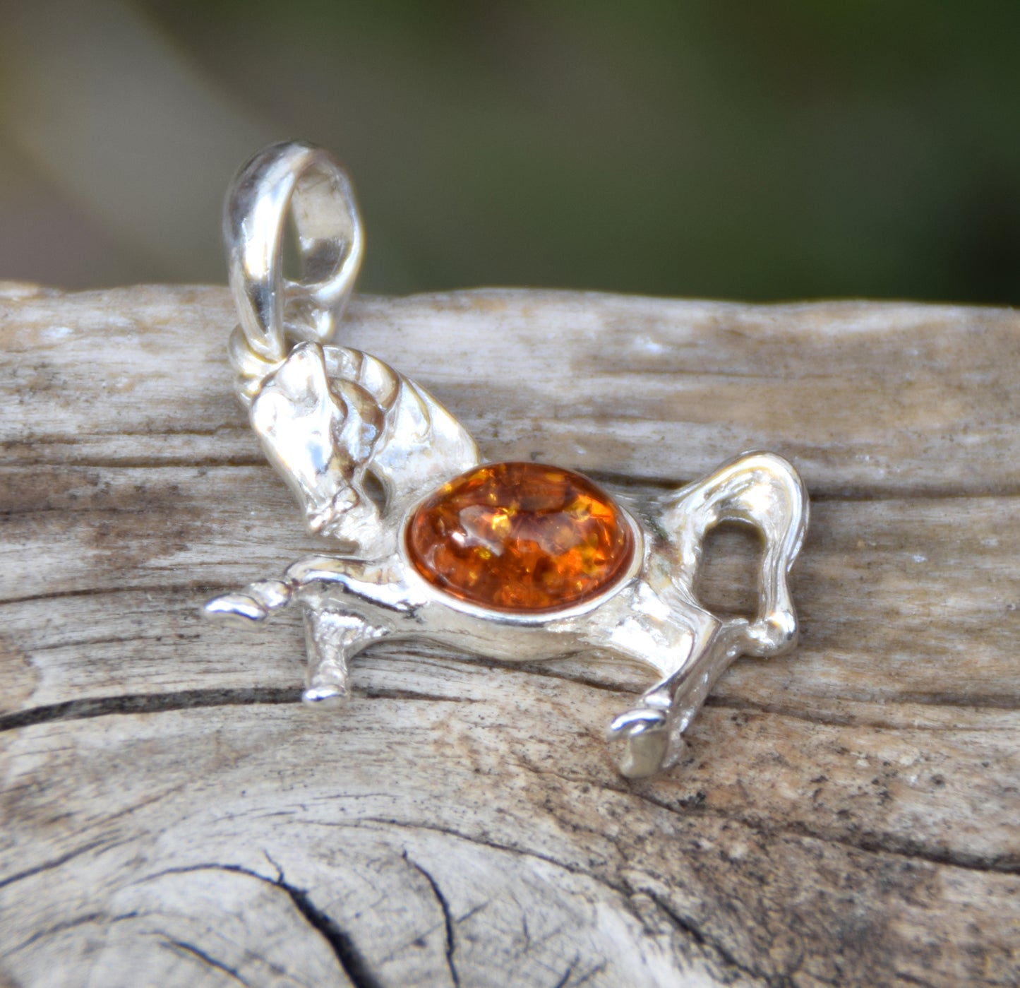 Cognac Amber and Sterling Silver Horse Pendant, MJ Baltica, BW039