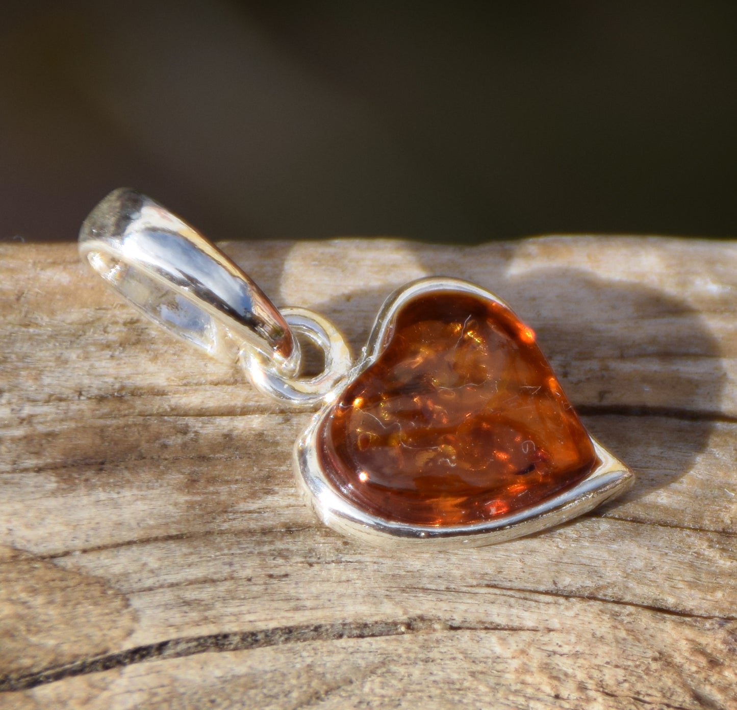 Delicate pendant with cognac-colored natural Amber heart and 925 Silver, MJ Baltica, BW043