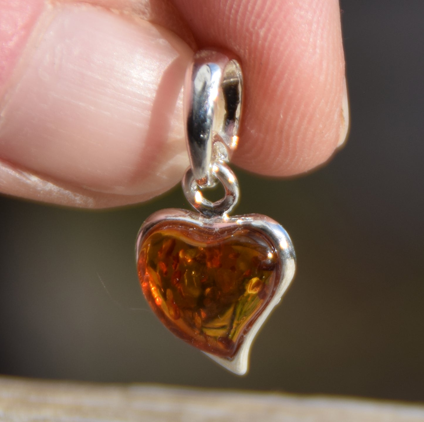 Delicate pendant with cognac-colored natural Amber heart and 925 Silver, MJ Baltica, BW043