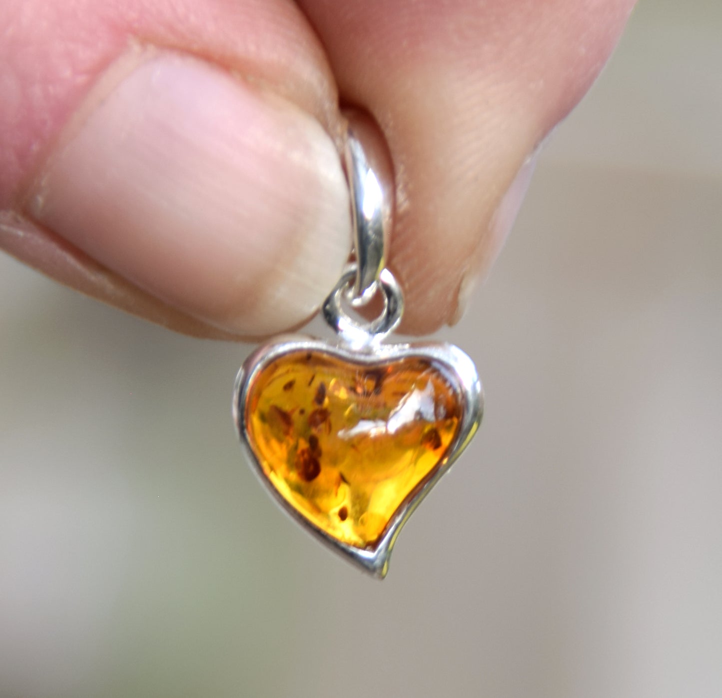 Delicate pendant with cognac-colored natural Amber heart and 925 Silver, MJ Baltica, BW043