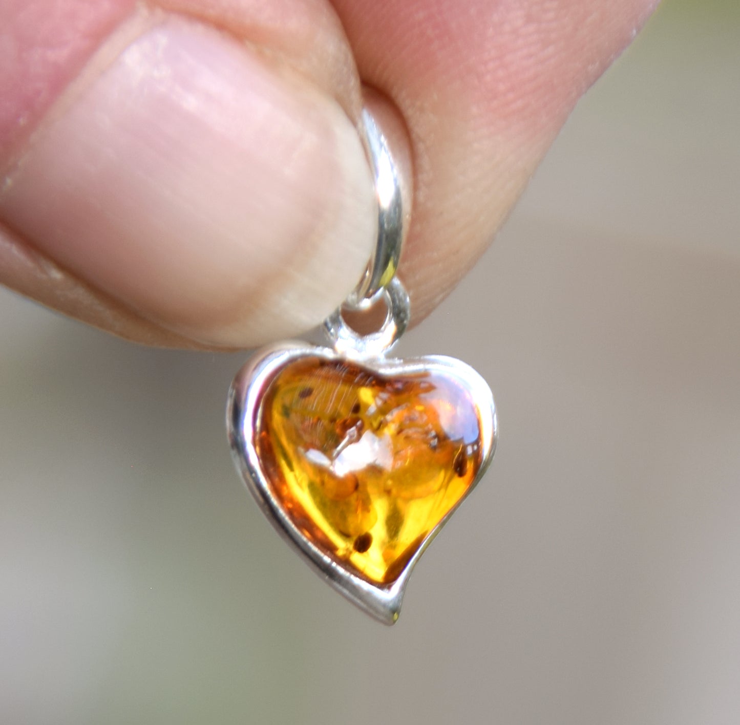Delicate pendant with cognac-colored natural Amber heart and 925 Silver, MJ Baltica, BW043