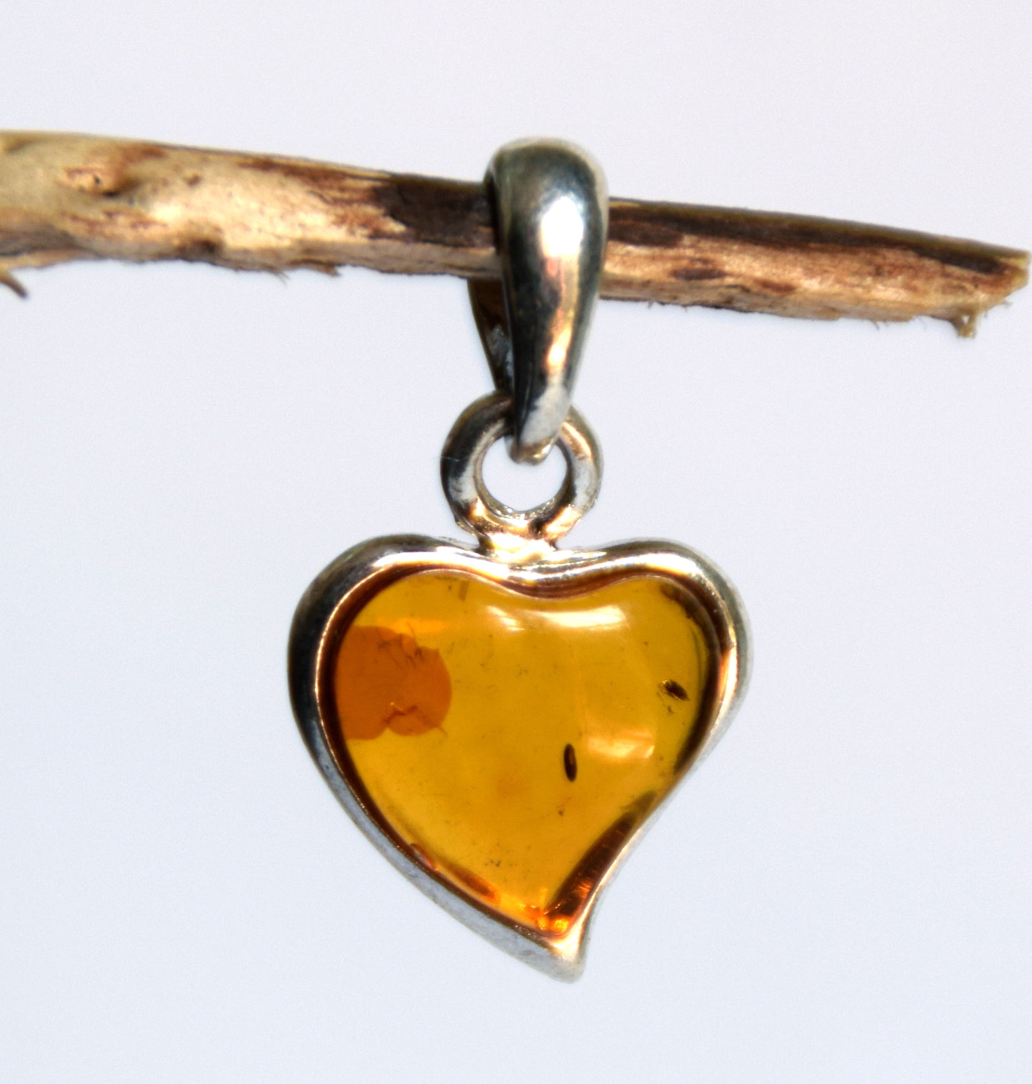 Delicate pendant with cognac-colored natural Amber heart and 925 Silver, MJ Baltica, BW043