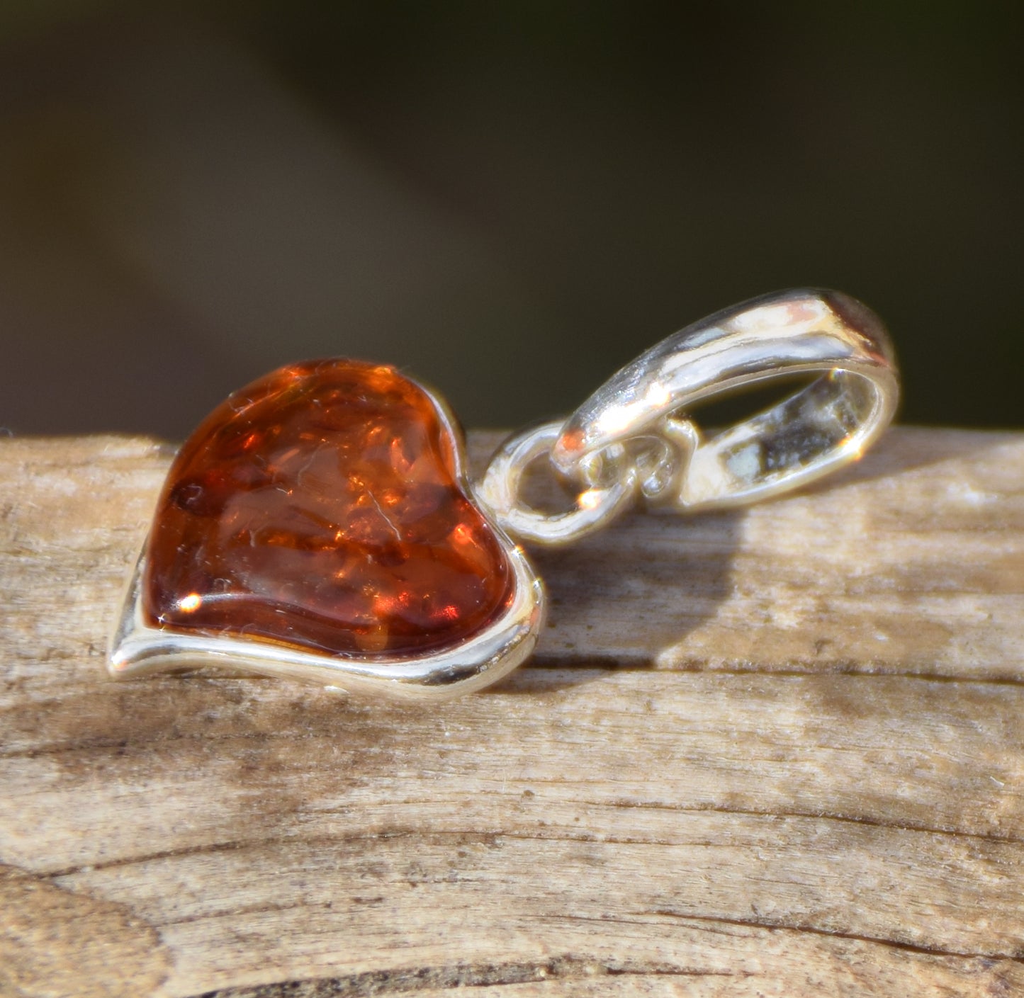 Delicate pendant with cognac-colored natural Amber heart and 925 Silver, MJ Baltica, BW043