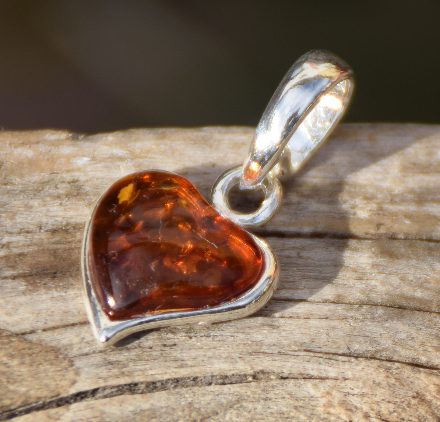 Delicate pendant with cognac-colored natural Amber heart and 925 Silver, MJ Baltica, BW043