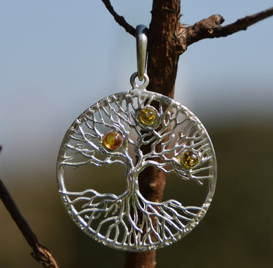 MJ Baltica, ciondolo, Ambra naturale Baltica, Argento 925, Albero della vita, BW046