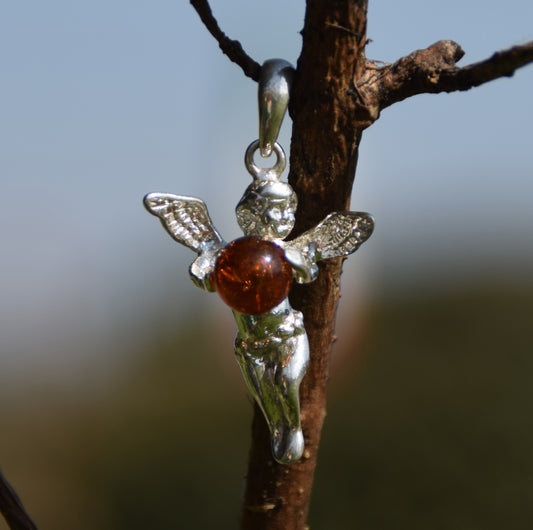 MJ Baltica, ciondolo, angelo, sfera, mondo, Ambra naturale Baltica, Argento 925, BW047