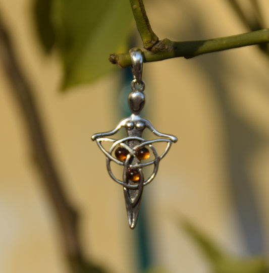 MJ Baltica, ciondolo, Ambra naturale Baltica, Argento 925, celtico, croce, equilibrio, BW050