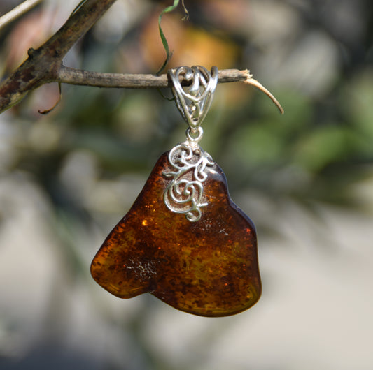 MJ Baltica, ciondolo, Ambra naturale Baltica, Argento 925, grande, irregolare, BW065