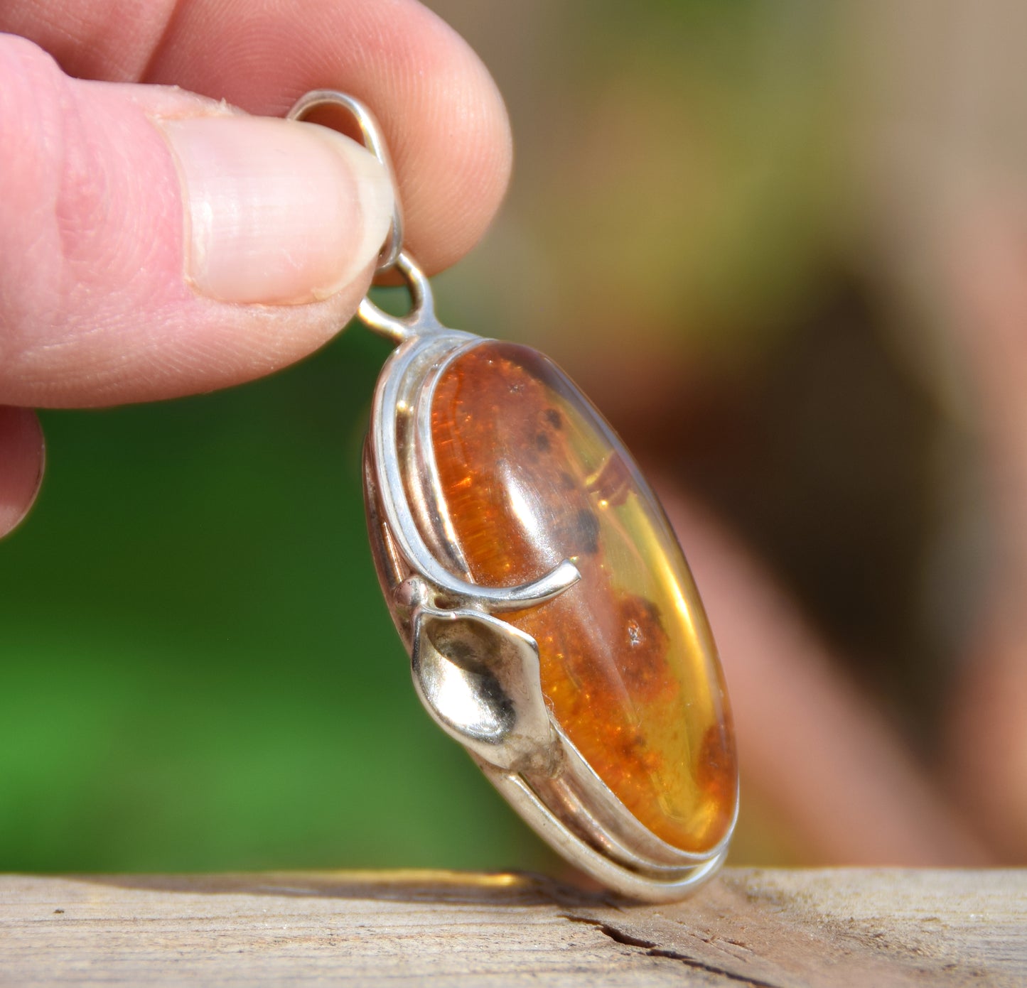 Large luminous pendant with natural Amber rich in million-year-old inclusions and Sterling Silver 925, MJ Baltica, BW088