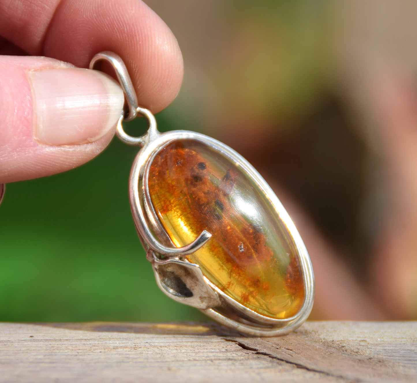 Large luminous pendant with natural Amber rich in million-year-old inclusions and Sterling Silver 925, MJ Baltica, BW088