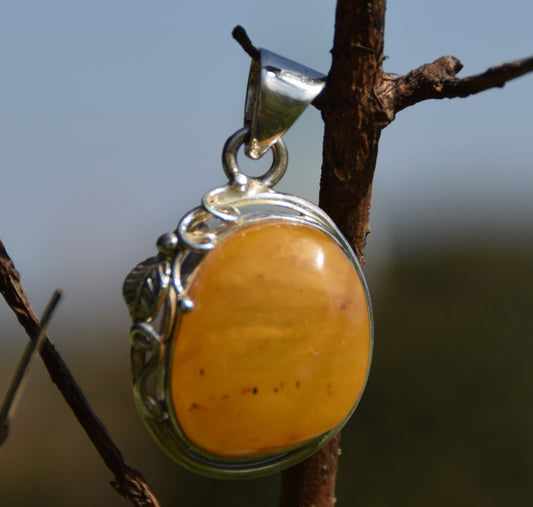MJ Baltica, ciondolo, Ambra naturale Baltica, Argento 925, Ambra Imperiale, unico, grande, BW091