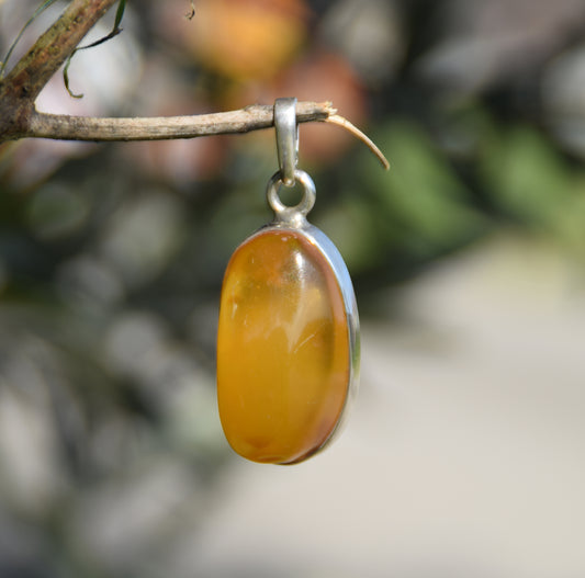 MJ Baltica, ciondolo, Ambra naturale Baltica, Argento 925, Ambra Imperiale, grande, essenziale, BW094
