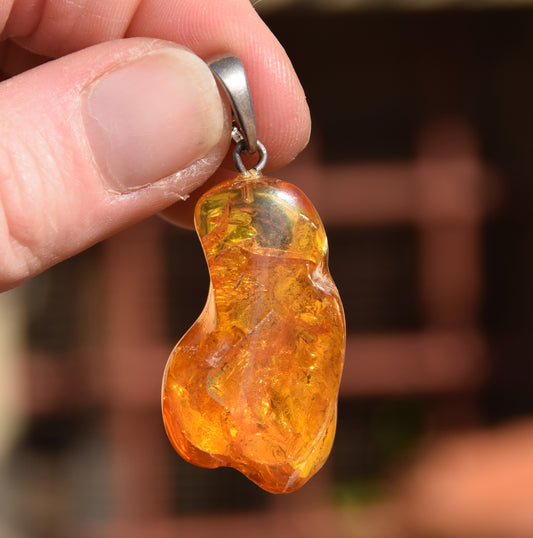 MJ Baltica, ciondolo, Ambra naturale Baltica, Argento 925, inclusioni, insetti, preistorici, antichi, BW105