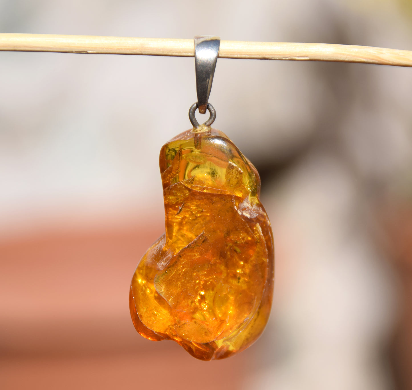 Pendant with Natural Baltic Amber gemstone with fossil inclusions for collection, MJ Baltica, BW105