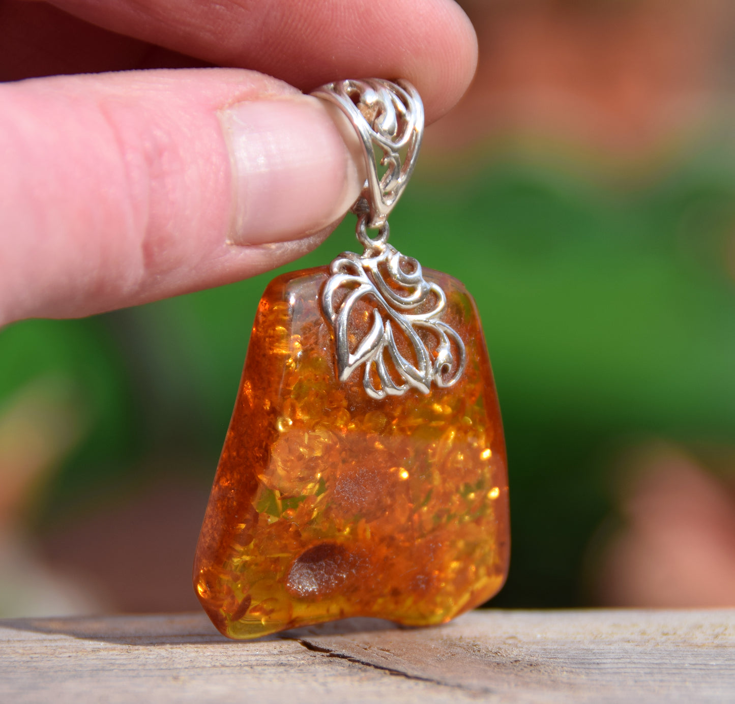 Large vintage style pendant with natural cognac amber and 925 Silver, MJ Baltica, BW116