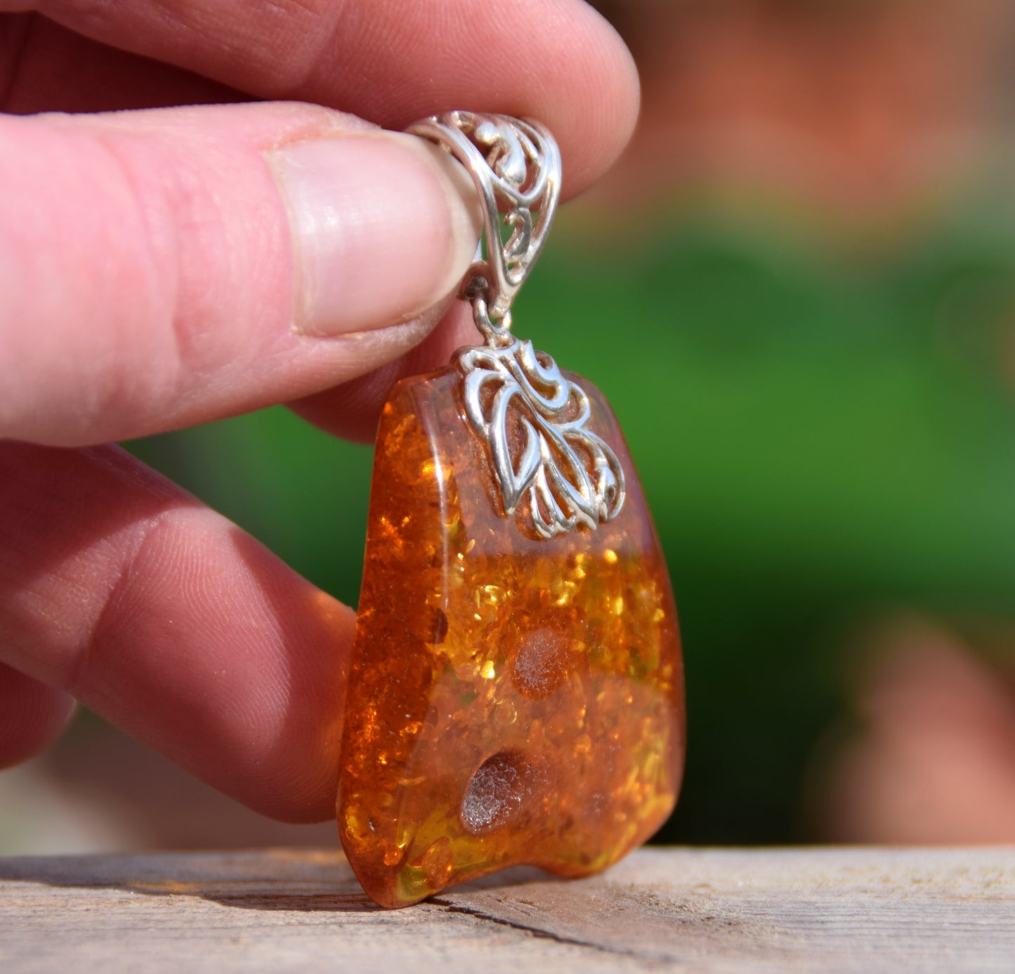 Large vintage style pendant with natural cognac amber and 925 Silver, MJ Baltica, BW116