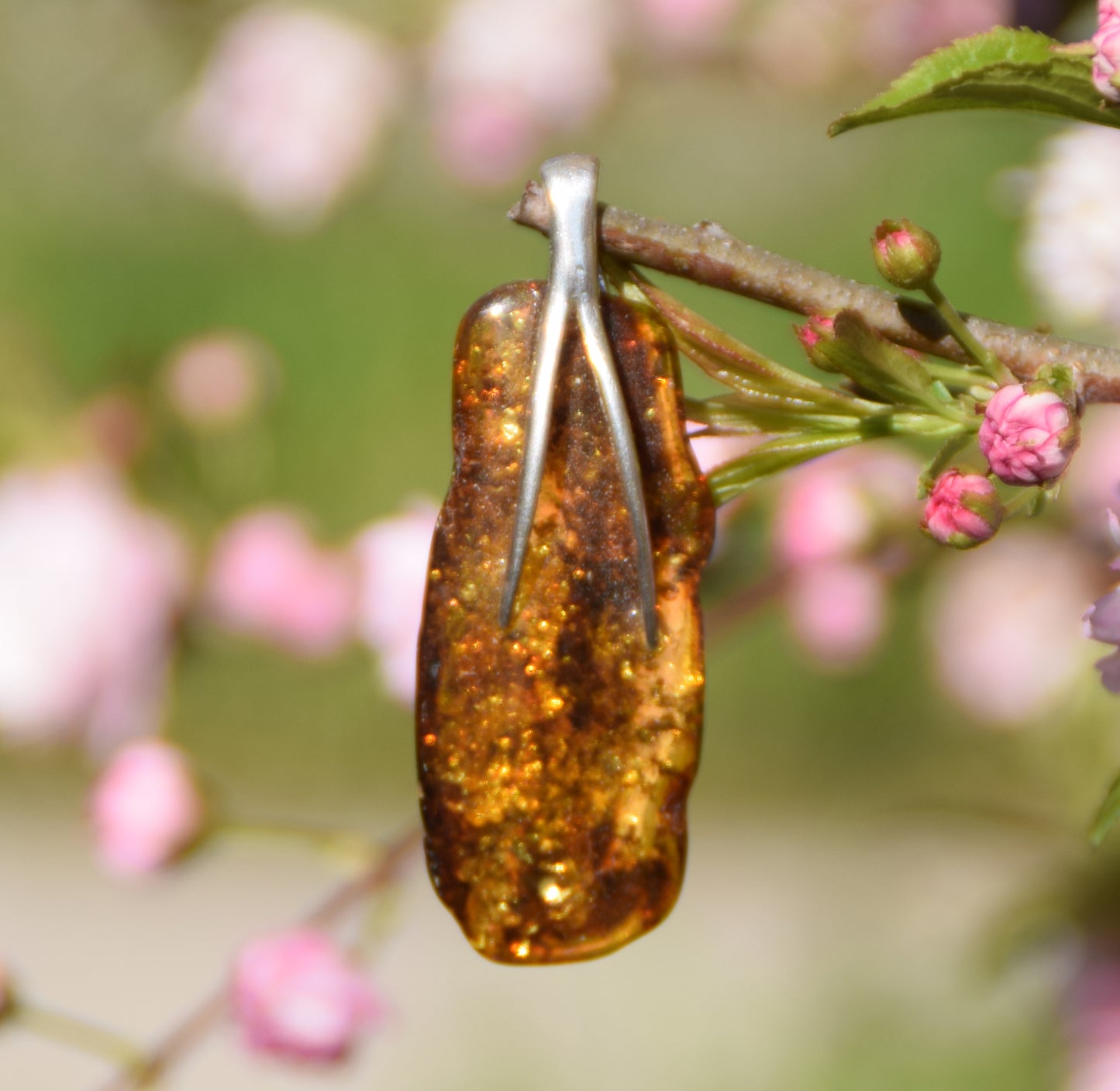 MJ Baltica, ciondolo, Ambra naturale Baltica, Argento 925, grande, intensa, irregolare, BW121