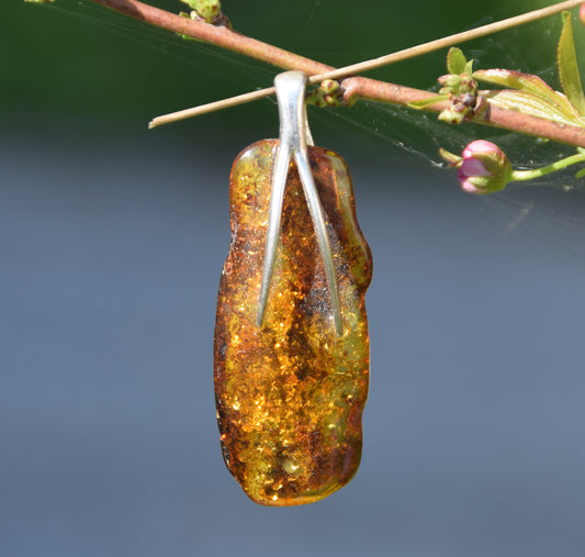 MJ Baltica, ciondolo, Ambra naturale Baltica, Argento 925, grande, intensa, irregolare, BW121