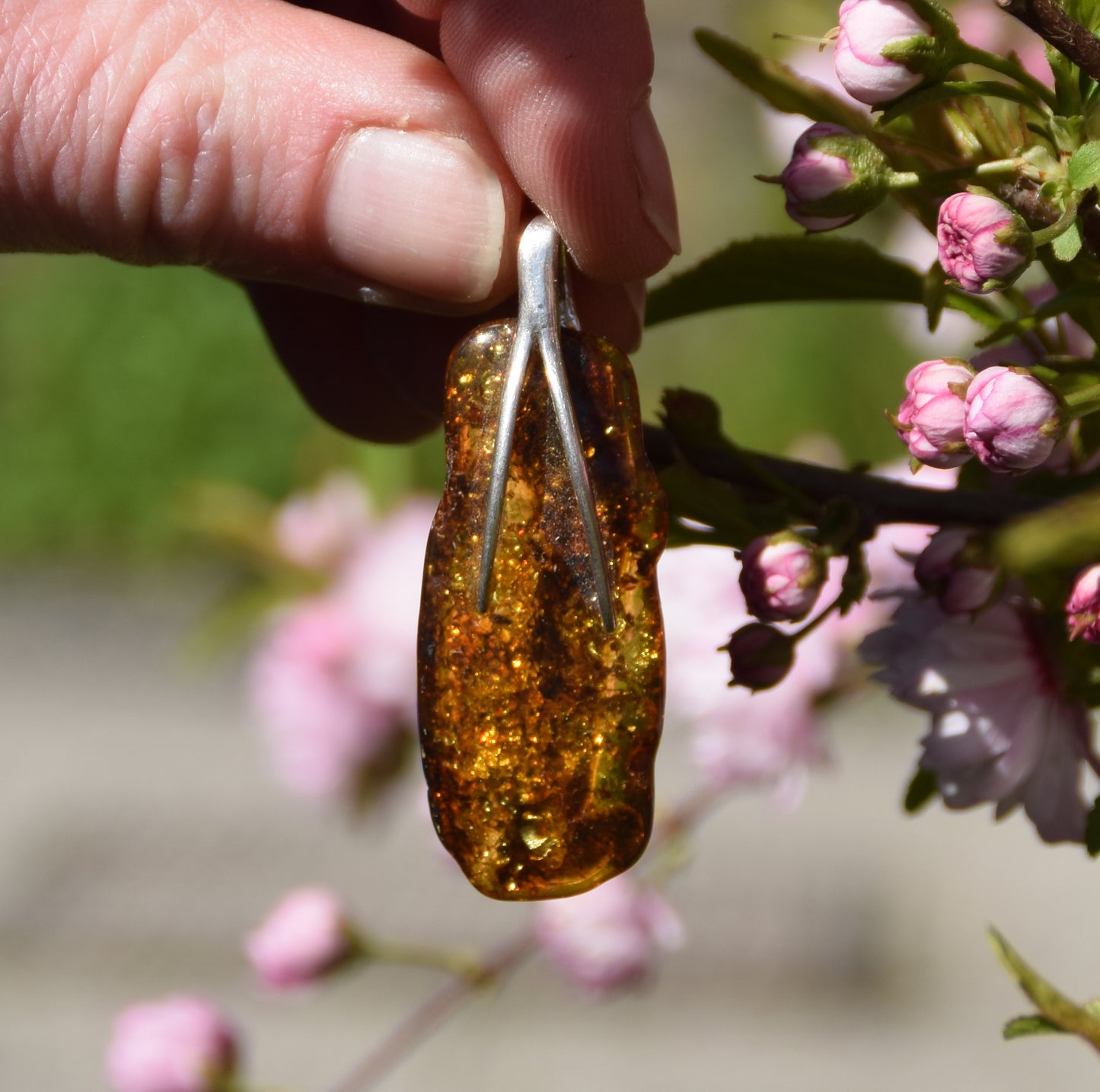 MJ Baltica, ciondolo, Ambra naturale Baltica, Argento 925, grande, intensa, irregolare, BW121