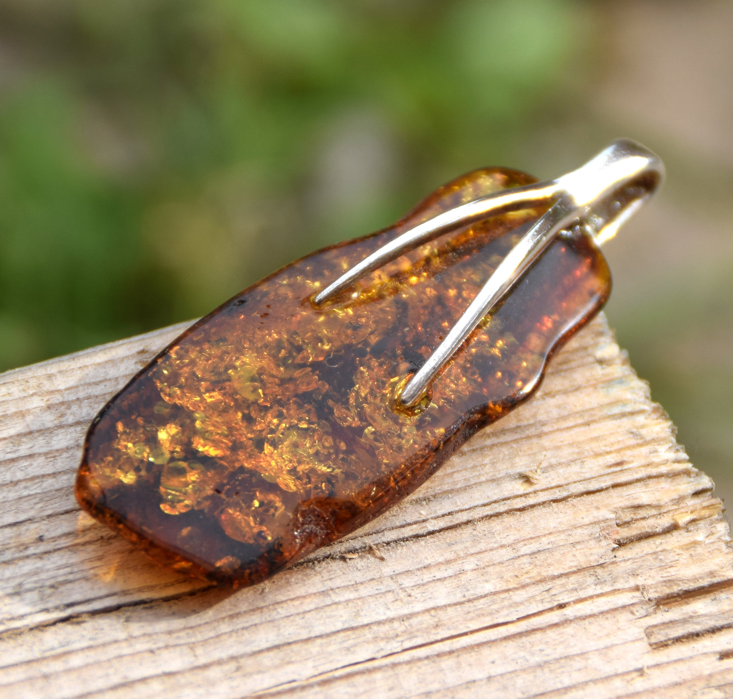 Cognac-colored natural Amber and 925 Sterling Silver essential style pendant, MJ Baltica, BW121