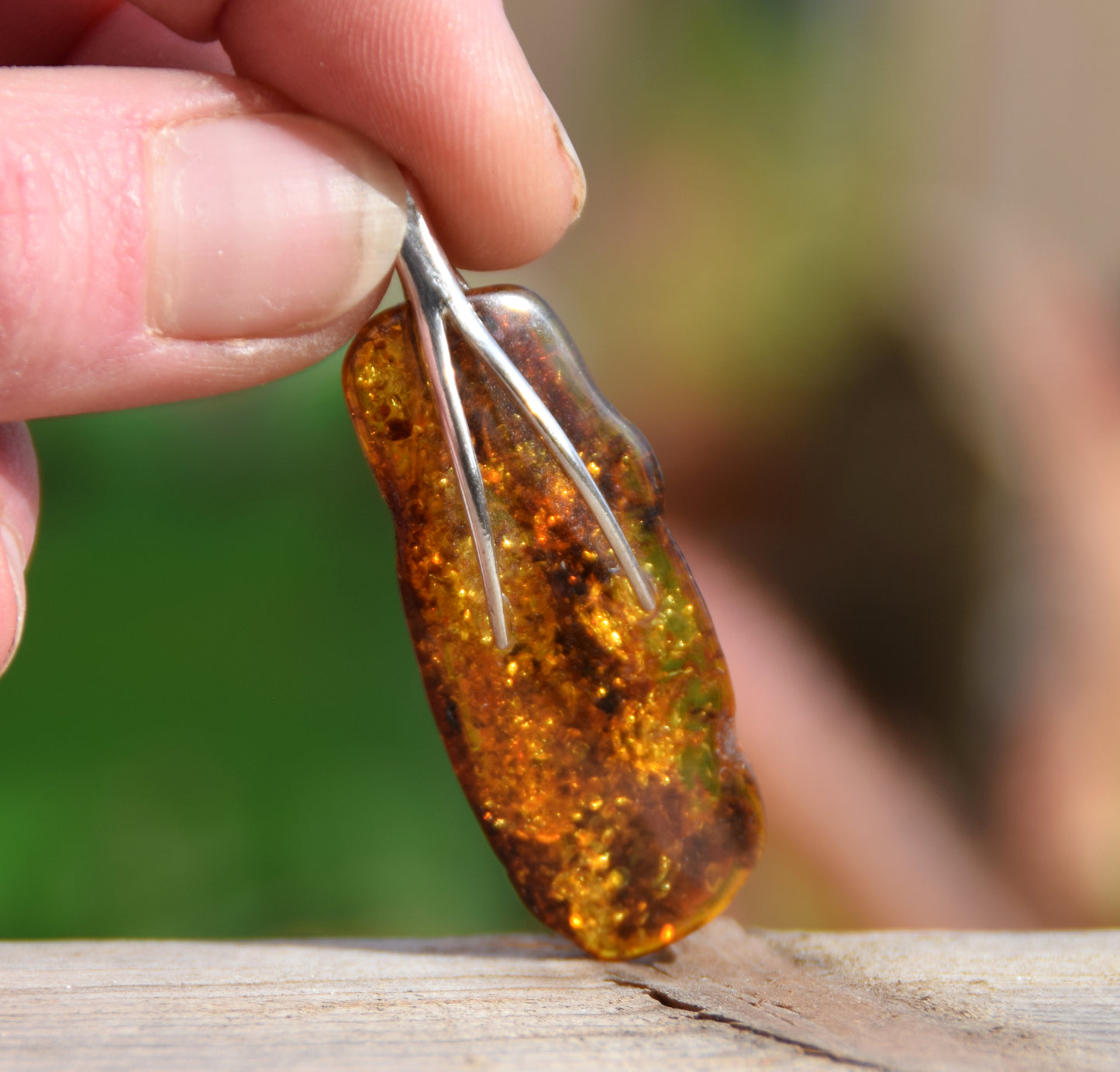 Cognac-colored natural Amber and 925 Sterling Silver essential style pendant, MJ Baltica, BW121