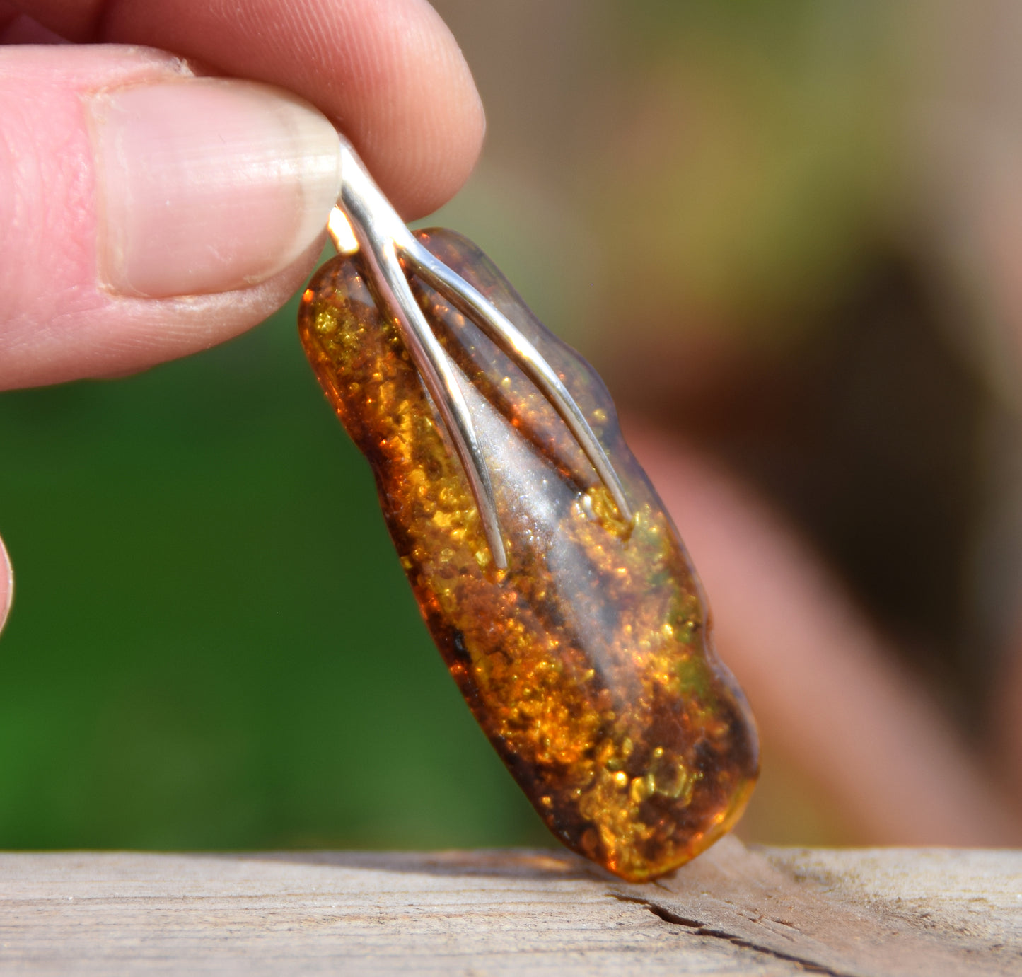 Cognac-colored natural Amber and 925 Sterling Silver essential style pendant, MJ Baltica, BW121