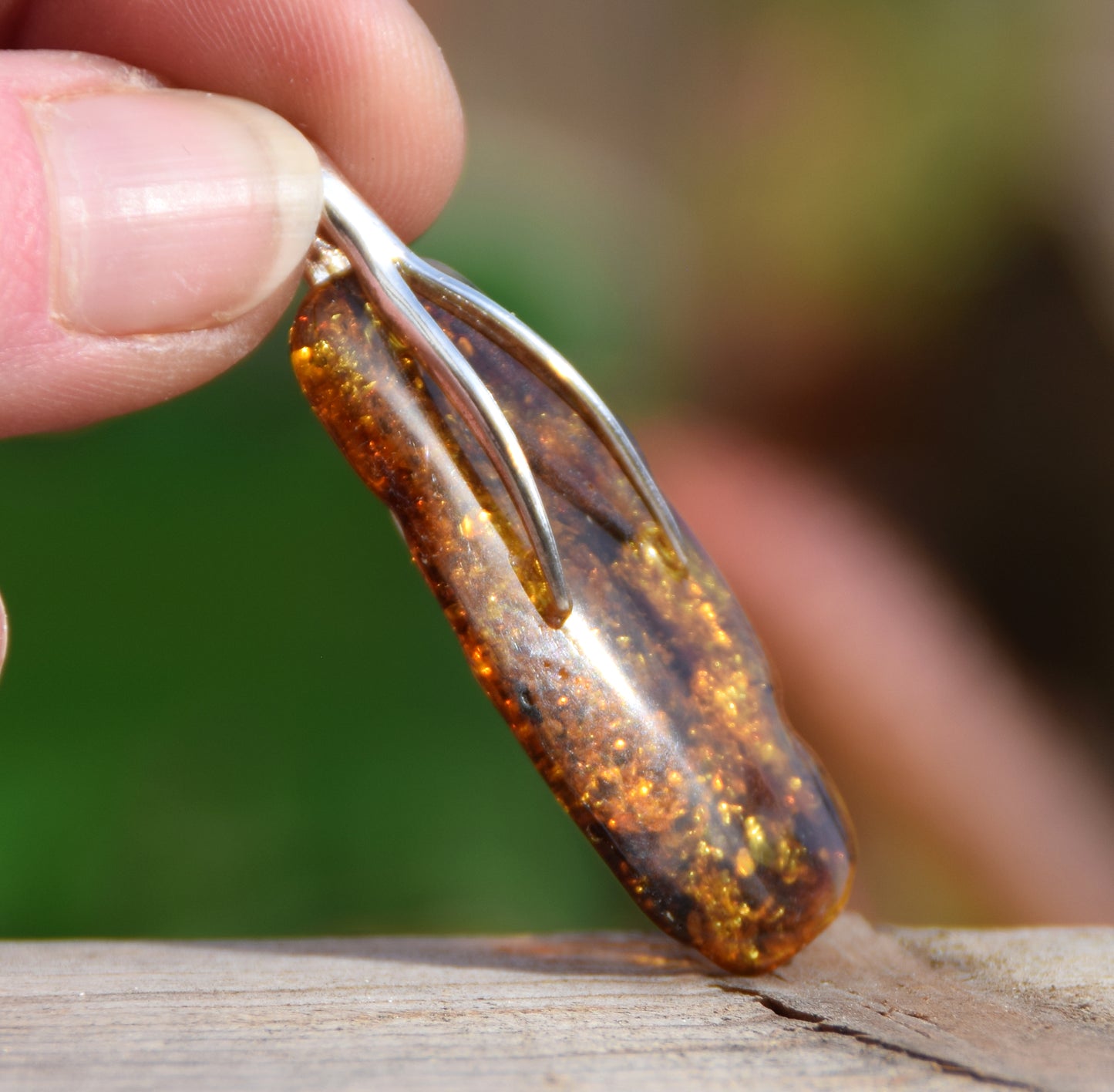 Cognac-colored natural Amber and 925 Sterling Silver essential style pendant, MJ Baltica, BW121