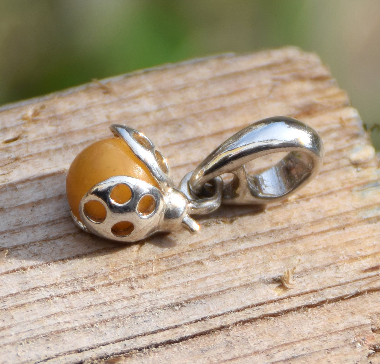 Delicate Ladybug Charm Necklace with Imperial Natural Amber and 925 Sterling Silver, MJ Baltica, BW140