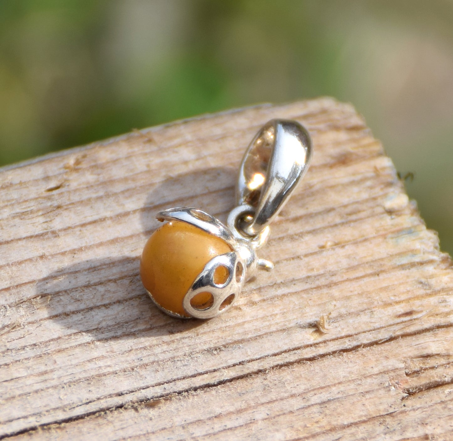 Delicate Ladybug Charm Necklace with Imperial Natural Amber and 925 Sterling Silver, MJ Baltica, BW140