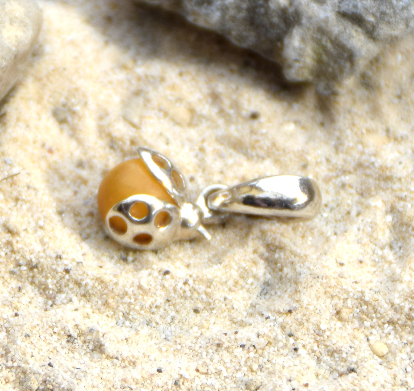Delicate Ladybug Charm Necklace with Imperial Natural Amber and 925 Sterling Silver, MJ Baltica, BW140