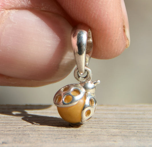 Delicate Ladybug Charm Necklace with Imperial Natural Amber and 925 Sterling Silver, MJ Baltica, BW140