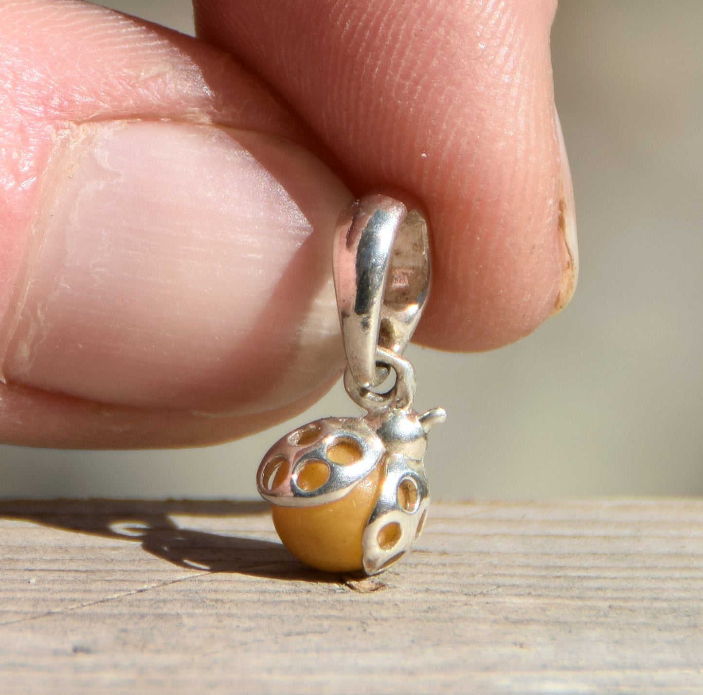 Delicate Ladybug Charm Necklace with Imperial Natural Amber and 925 Sterling Silver, MJ Baltica, BW140