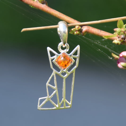 MJ Baltica, ciondolo, Ambra naturale Baltica, Argento 925, gatto, artigianale, delicato, BW155